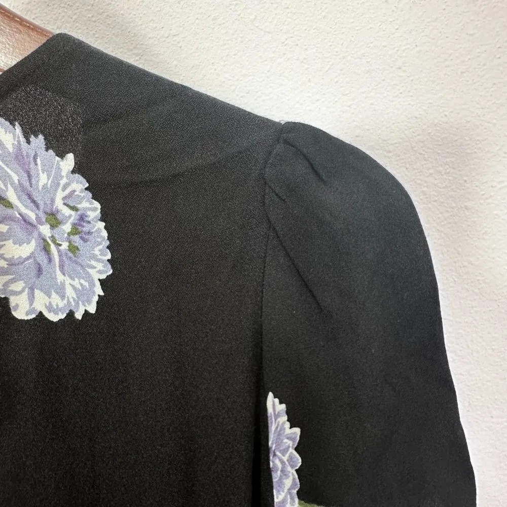 Reformation Lilac Black Floral Short Sleeve V Neck Jumpsuit Wedding Guest Size 0 - Image 7