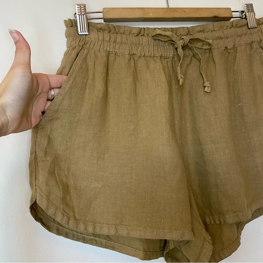 FAHERTY Laguna Linen Tie-Waist Shorts 3” Antique Bronze Tan Sz Small - Image 6