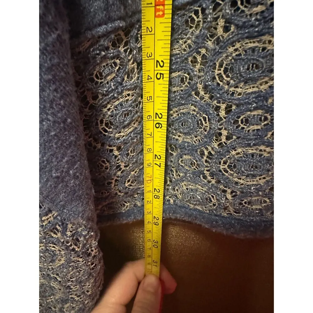 NWT Free People Crochet-Lace French Terry Poncho Distressed Size Medium Blue - Image 4