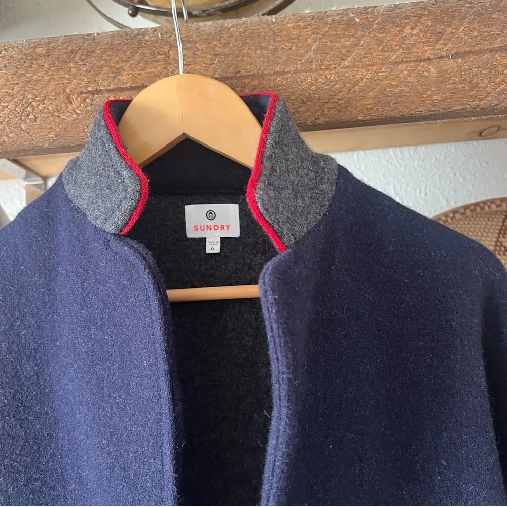 Sundry Navy Lambswool Nautical Pea Coat Cardigan blazer Sweater Coat sz 0 xSmall - Image 8