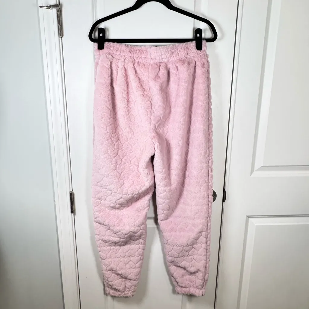 No Boundaries Pink Faux Fur Heart Jogger Lounge Pants Small Cozy Y2K - Image 3