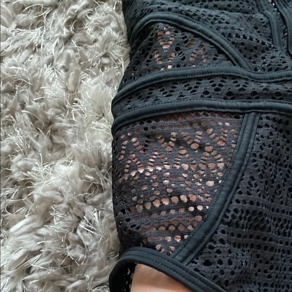 Black One Piece Crochet Swimsuit with Deep V - Image 3