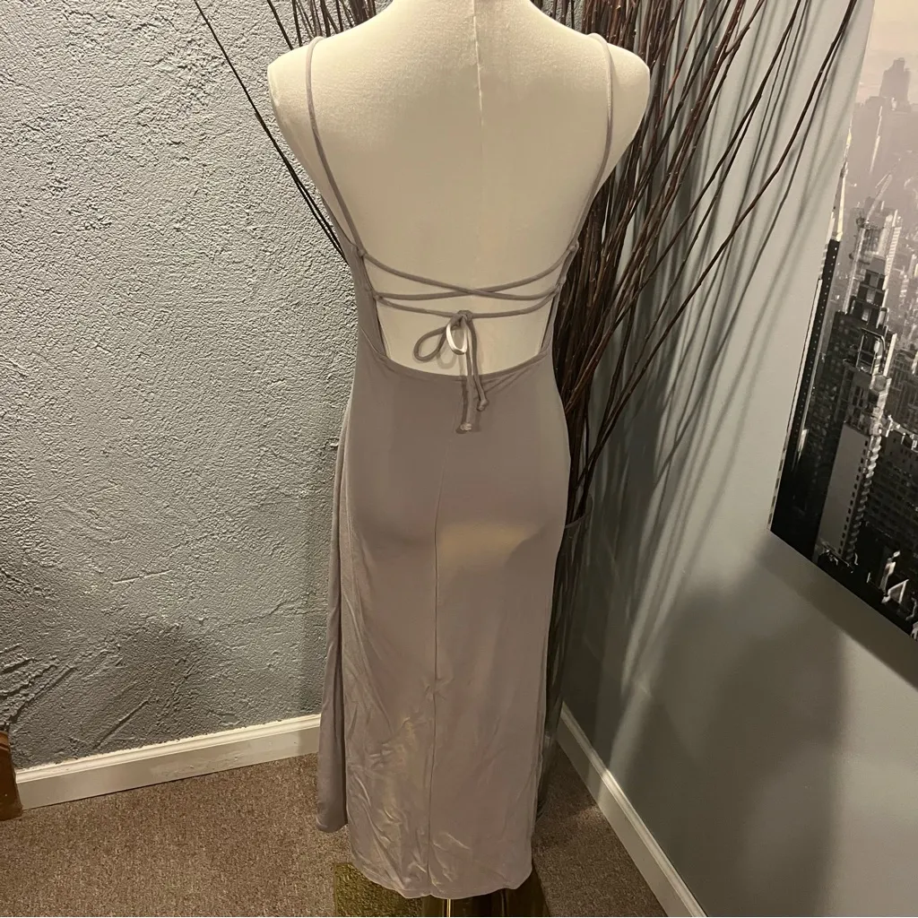 🌺ARITZIA WILFRED GREY DREAMWEAVER LACE UP MIDI DRESS SIZE X-SMALL🌺 - Image 5