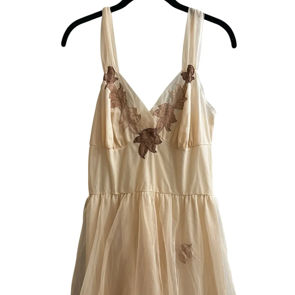 Vintage Van Raalte Dress Semi Sheer Whimsical Forest Fairy Size Small Tan - Image 2
