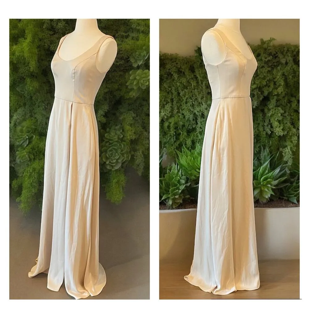Satin Scoop Neck Formal Maxi Dress With Crepe Low Back By David’s Bridal - Image 3