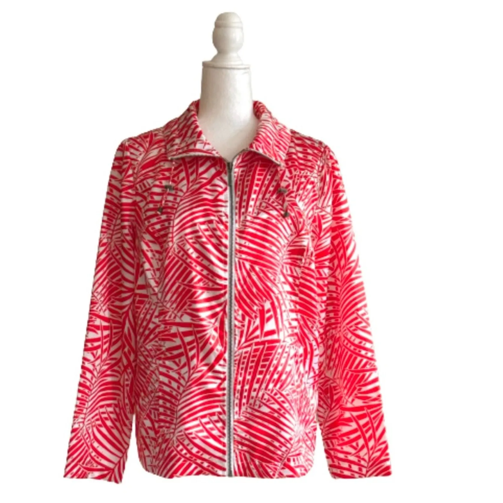 Weekend by Chicos Jacket Tropical Print Lightweight Zip Front Top Jacket Medium - Image 10