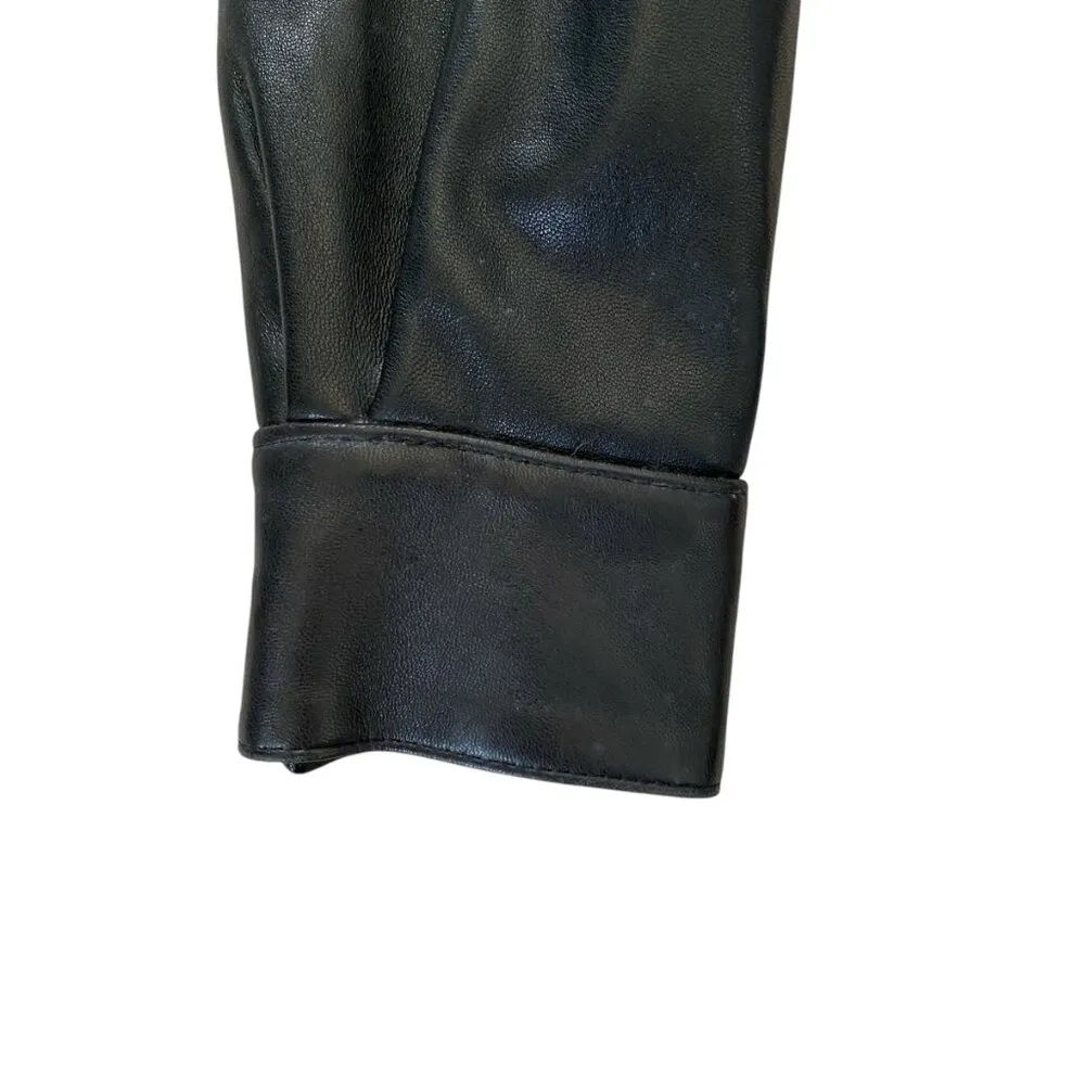 Faconnable women's size XS long black button down collared lambskin leather coat - Image 7