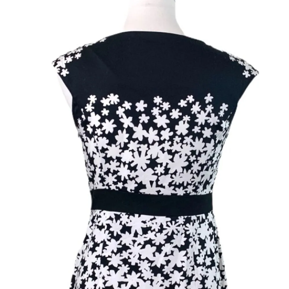 New York & Company Women's Dress Black White Floral Sheath Cap Sleeve Size 8 - Image 8