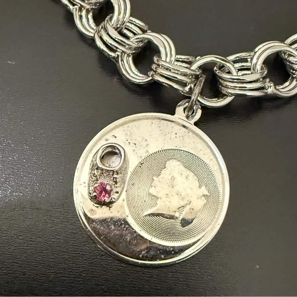 Vintage Sterling Silver Girl Baby Boots Pink Stone Double Curb Link Bracelet 16g - Image 7