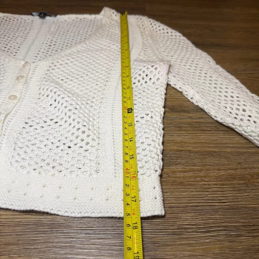 Lulus White Open-Knit Cropped Cardigan Sweater Small Button Down Lightweight - Image 7
