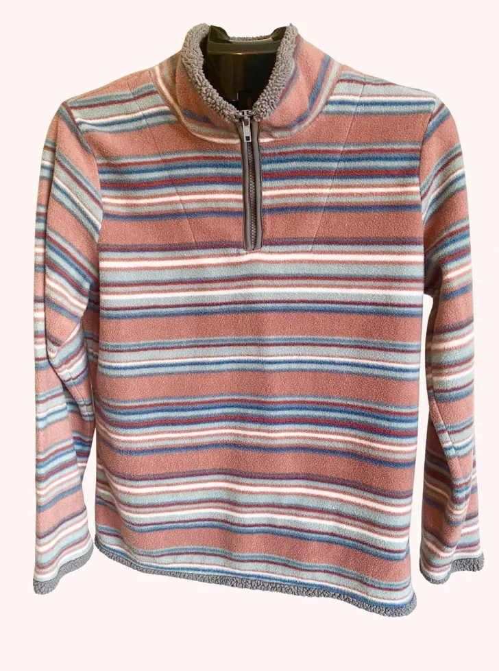 North River Outfitters Women's 1/4 Zip Sweater Striped Sherpa Hem Lined Medium Pink - Image 1