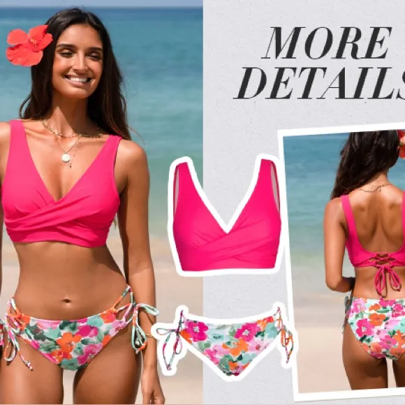 CUPSHE floral Pink padded stunning bikini set brand new with tags size XL - Image 3