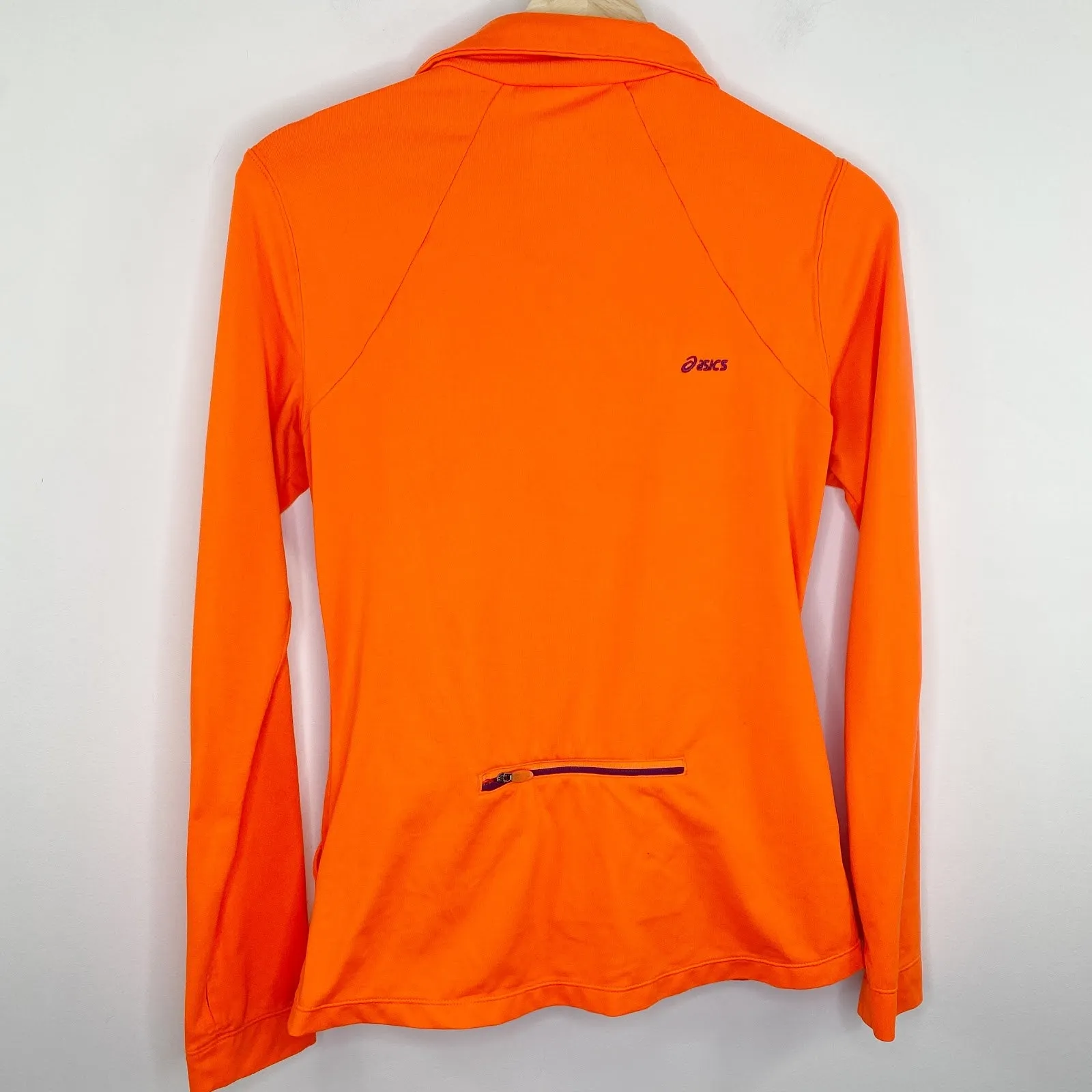 Asics Neon Orange Half Zip Long Sleeve Activewear Pullover Women's Size Small S - Image 2