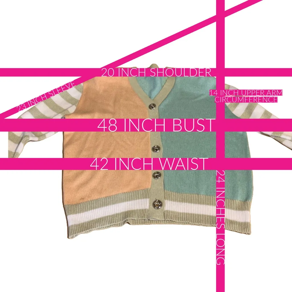 VINTAGE 1990'S PEACH, MINTY BLUE & TAUPE PASTEL COLOR BLOCK CARDIGAN (L) Orange Size L - Image 12