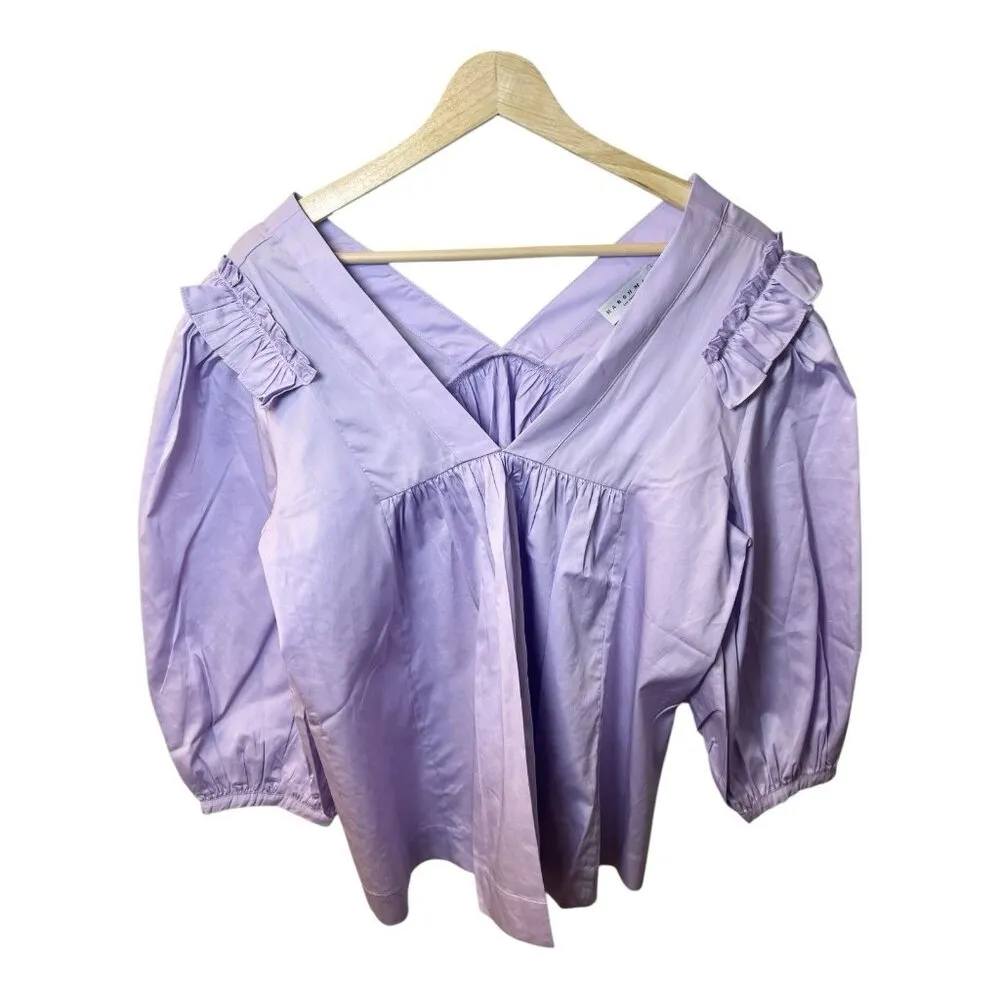 HARSHMAN Lilac Cheryl Blouse Size Medium Cotton V - Image 4