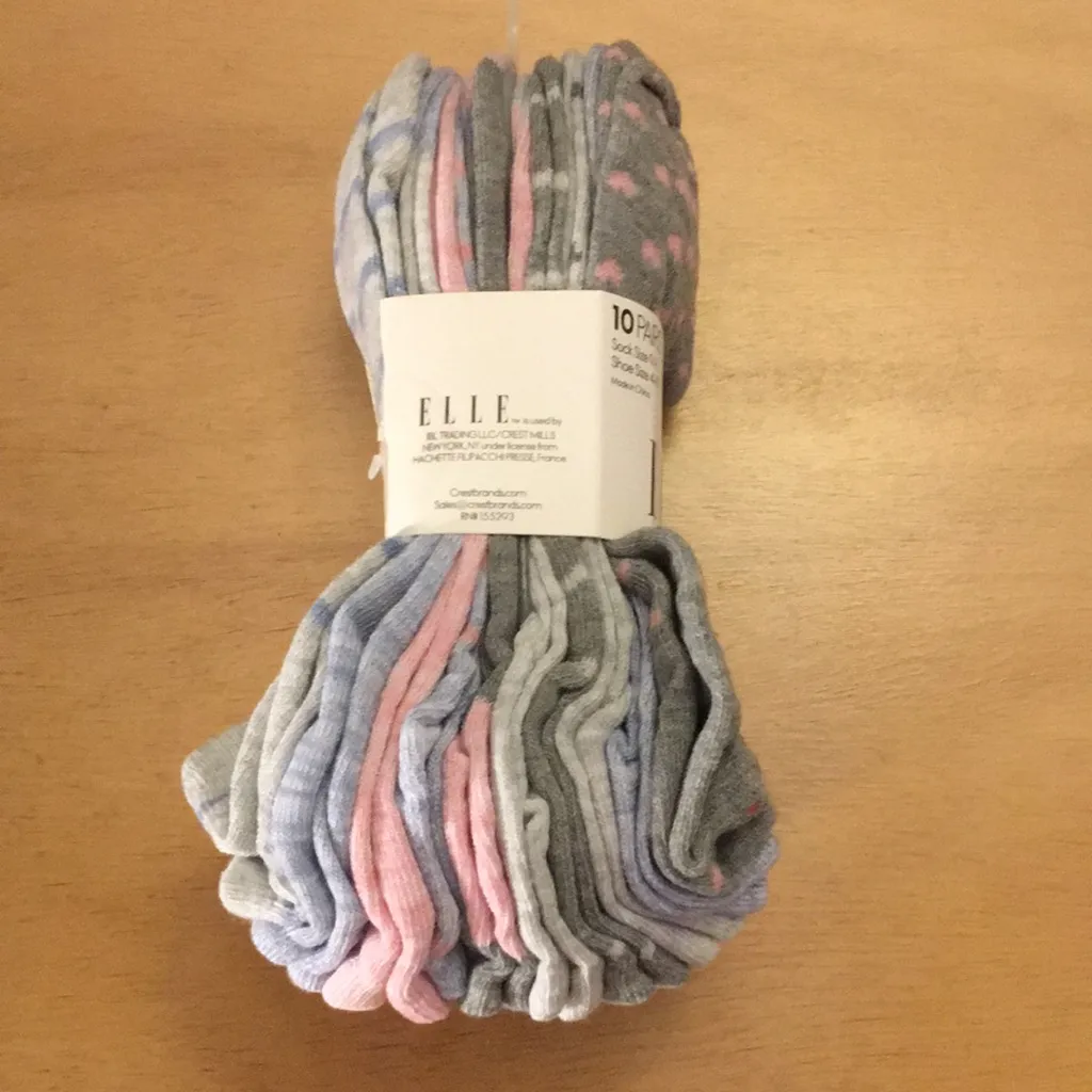 New Women’s Elle Hosiery Gray Pink Ankle Socks 10 Pairs Size 9 - Image 3