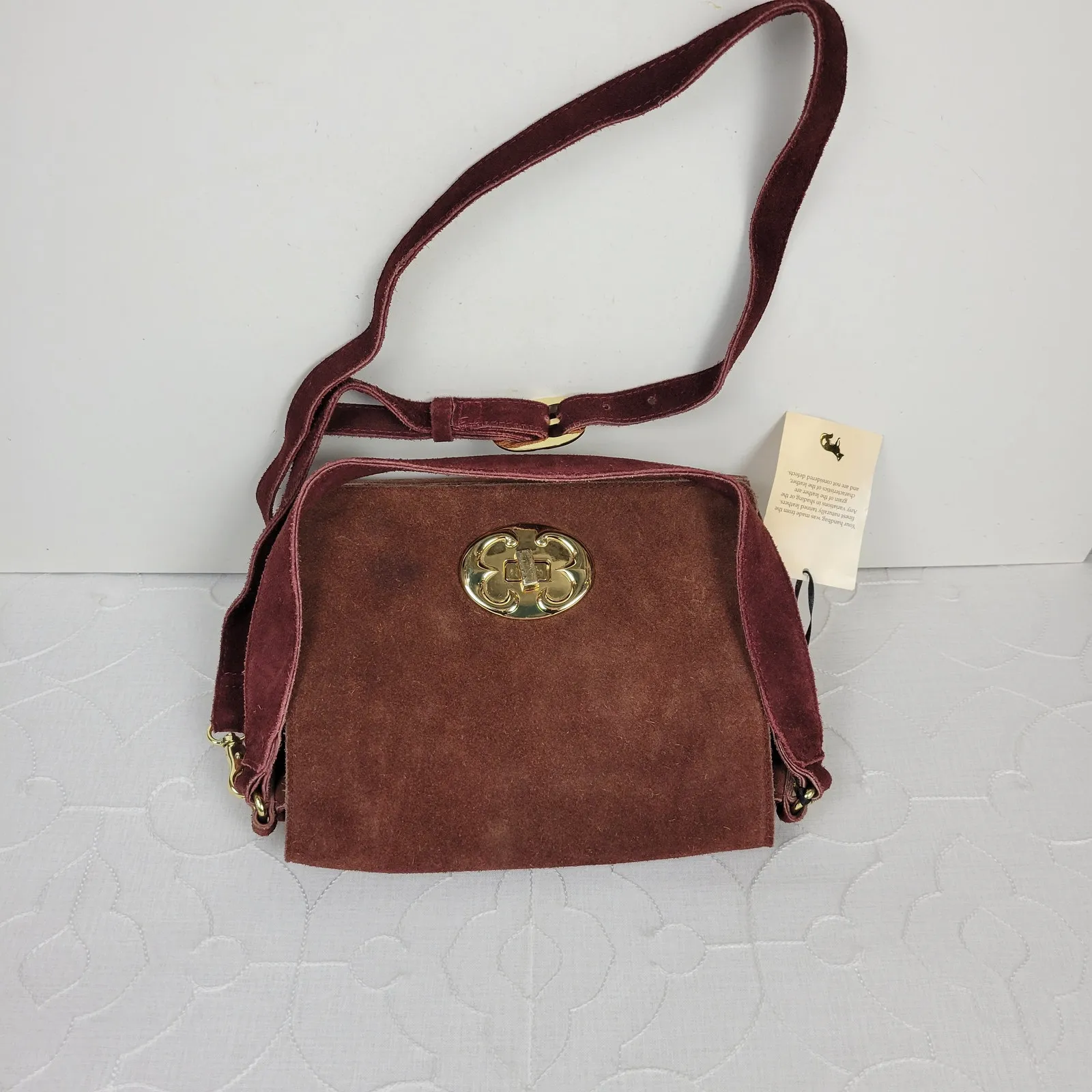 Emma Fox Womens Crossbody Shoulder Bag Burgundy‎ Suede Leather Boxy Flap NEW - Image 7