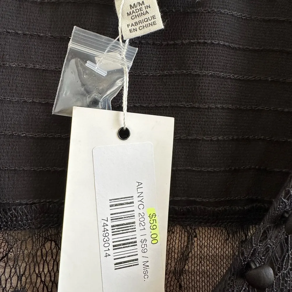 Allison New York Blouse Women’s Size Medium Black Sheer Lace Button Front NWT - Image 5