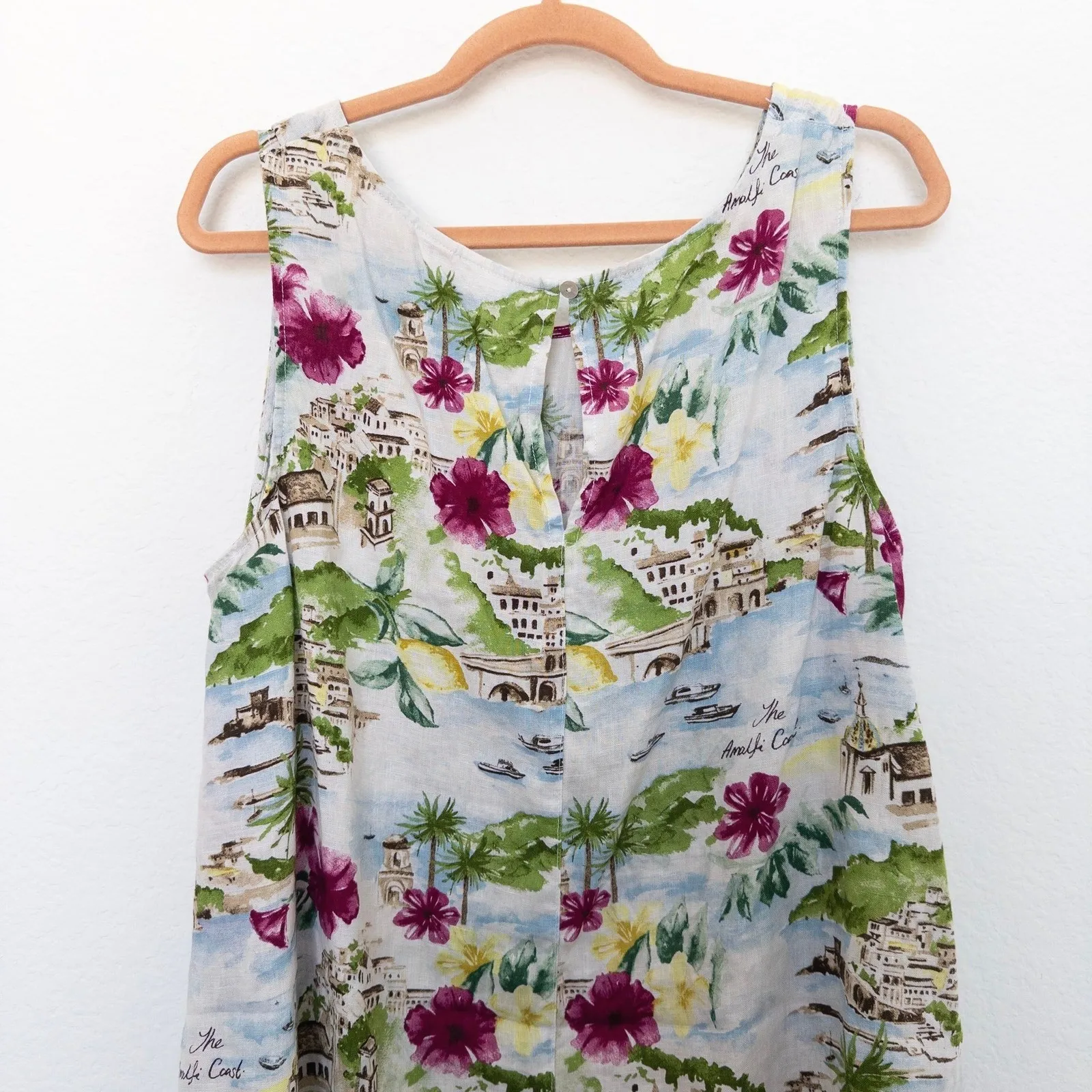Cynthia Rowley Linen Dress Size L Floral Tropical Amalfi Coast 90s Beach Resort‎ - Image 6
