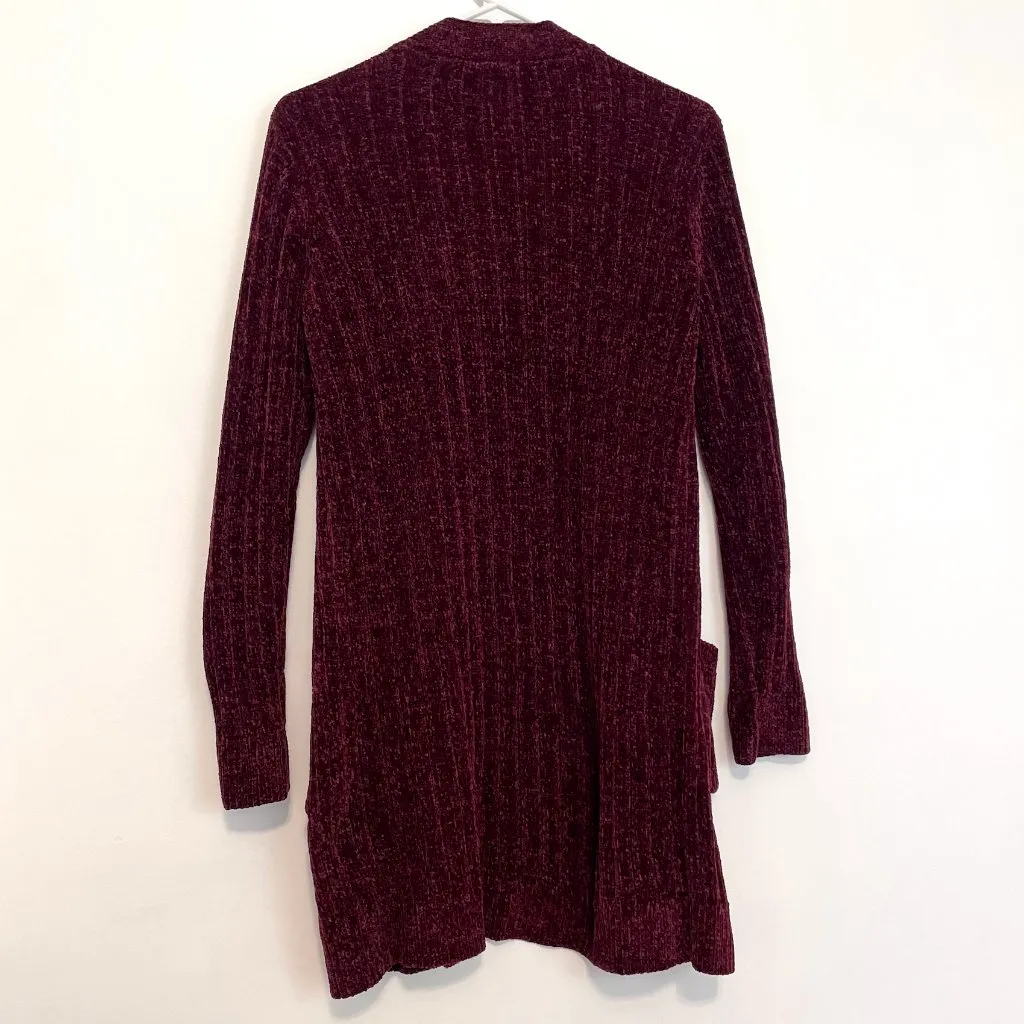 MATTY M Chenille Cardigan Burgundy Maroon Red Ribbed Chunky Knit Long Sweater S - Image 11