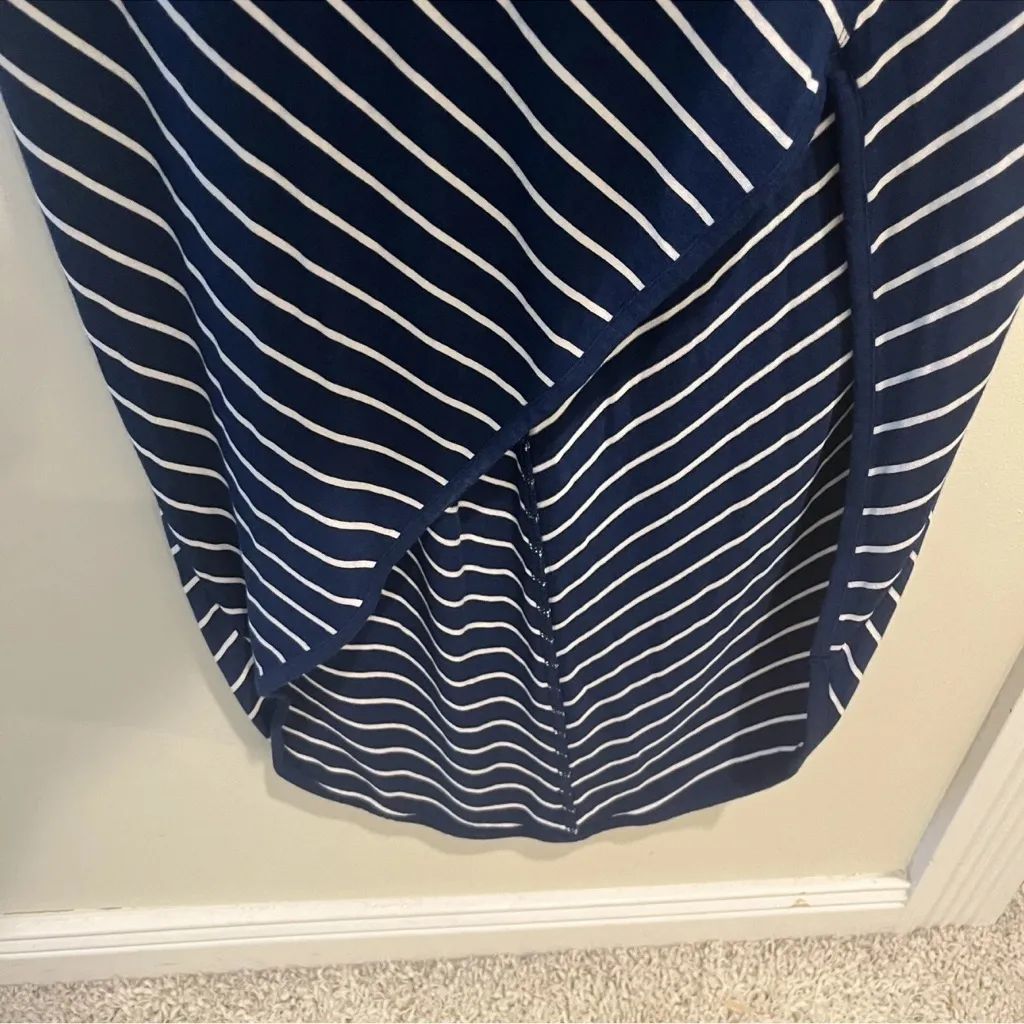Athleta Maxi High Low Dress Cross Shore Chevron Striped Stretch Navy Size Small - Image 4