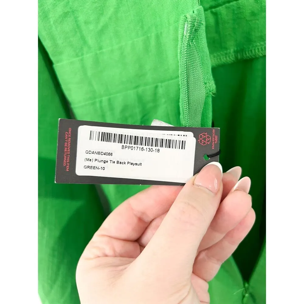 NEW MissPap Plunge Front Romper 6 Green Tie Back Playsuit Linen Look Glam - Image 9