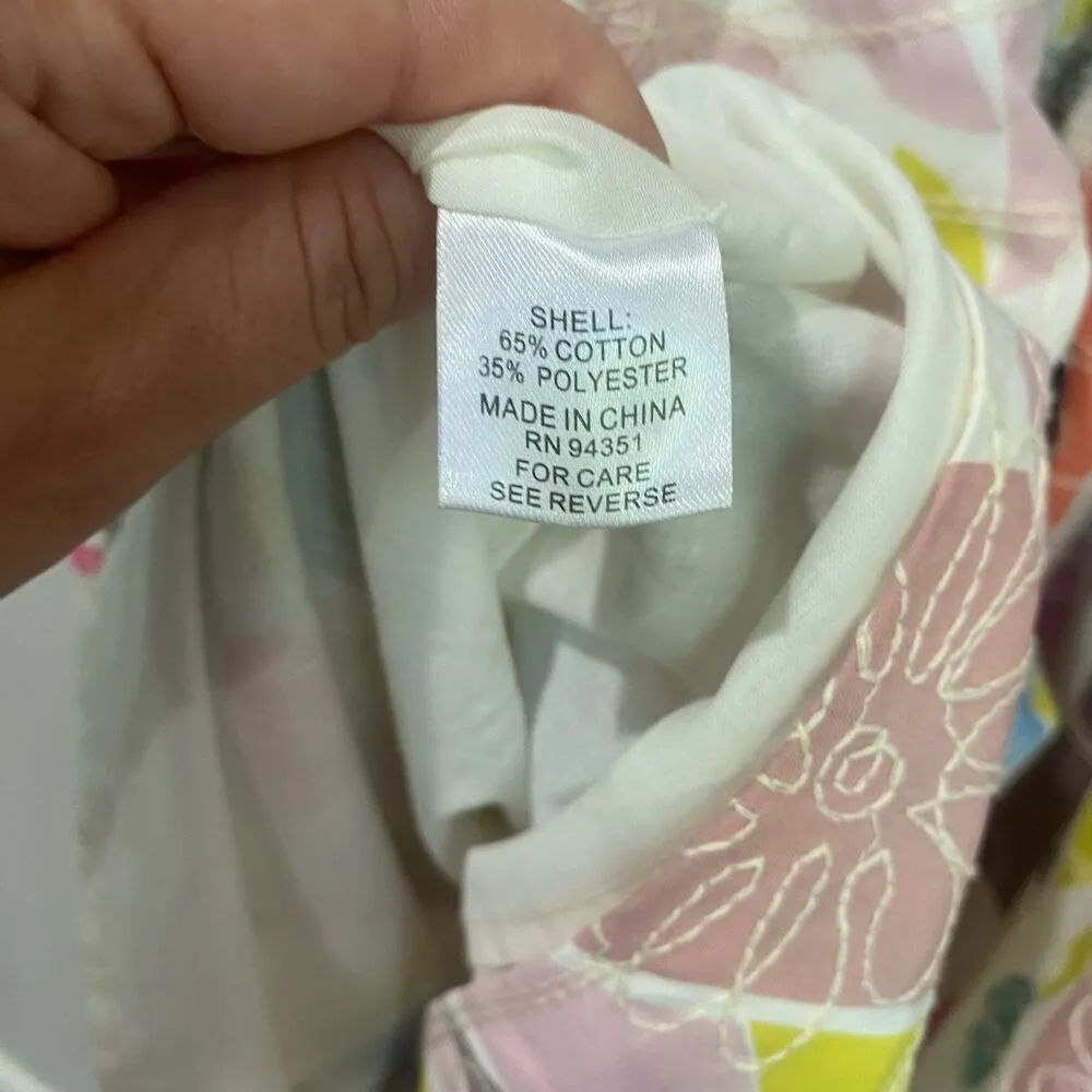 Joy Joy Embrodiered Geo Print Colorful Babydoll Mini Puff Sleeve Dress Sz XS - Image 14