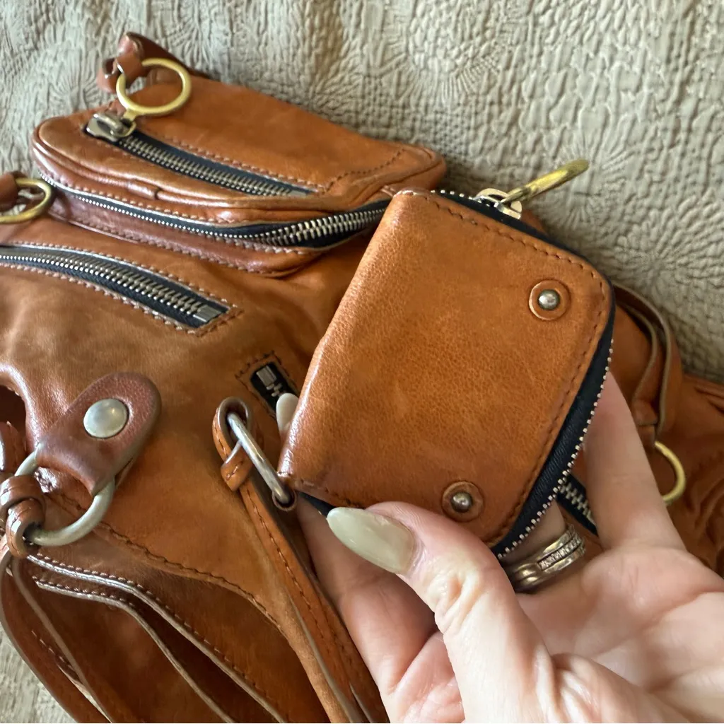 Chloe Vintage Leather Shoulder Bag in Camel Color Chunky pocket detail - Image 8