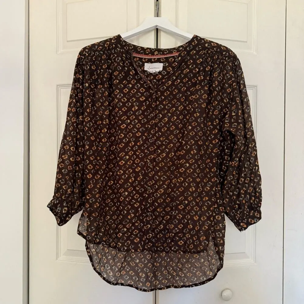 Anthropologie Pamela Brown Motif Long Sleeve Blouse Balloon Sleeves Size Medium - Image 4