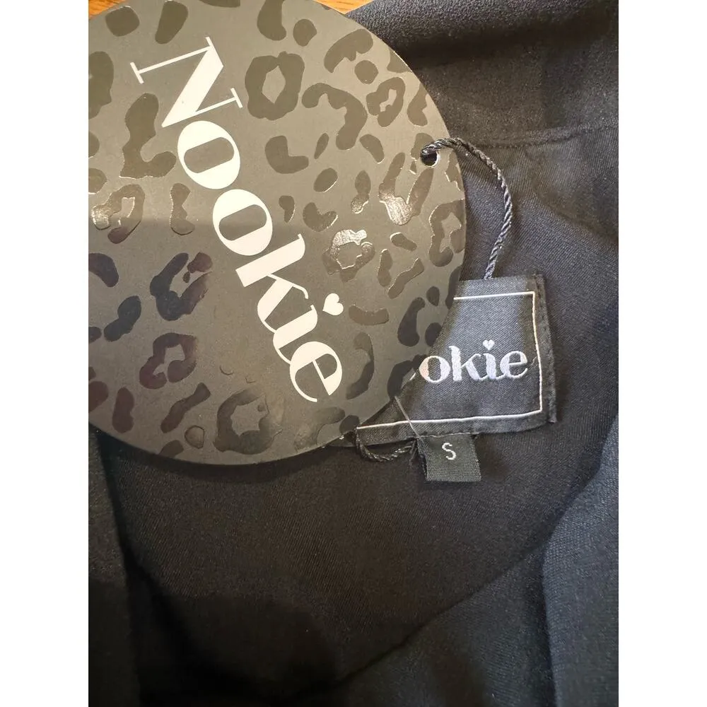 NOOKIE bodycon black Athena Off Shoulder Halter Midi Dress size S - Image 12