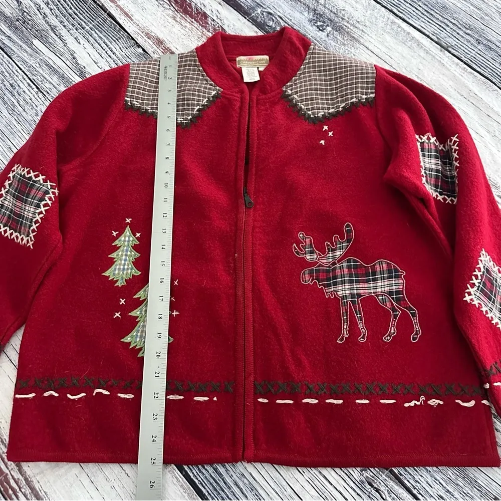 Vintage Coldwater Creek 100% Wool Zip Up Cabin Chic Moose Sweater - Image 5