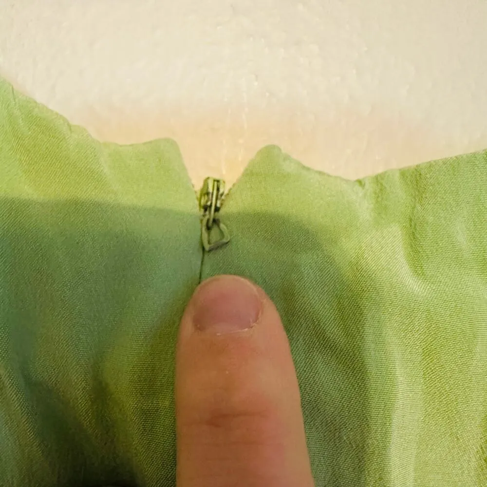 TIBI Eco Cape Green Silk Sleeveless Crew Neckline Zippers Shift Dress Size 6 - Image 13