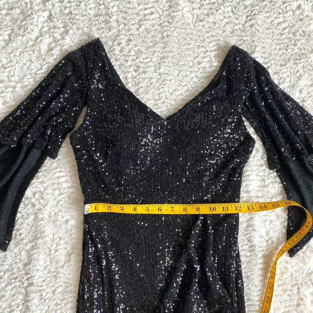 Dalia Macphee Sequin Asymmetrical Ruffle Mini Dress M Witchy Vampire Halloween Black Size M - Image 6