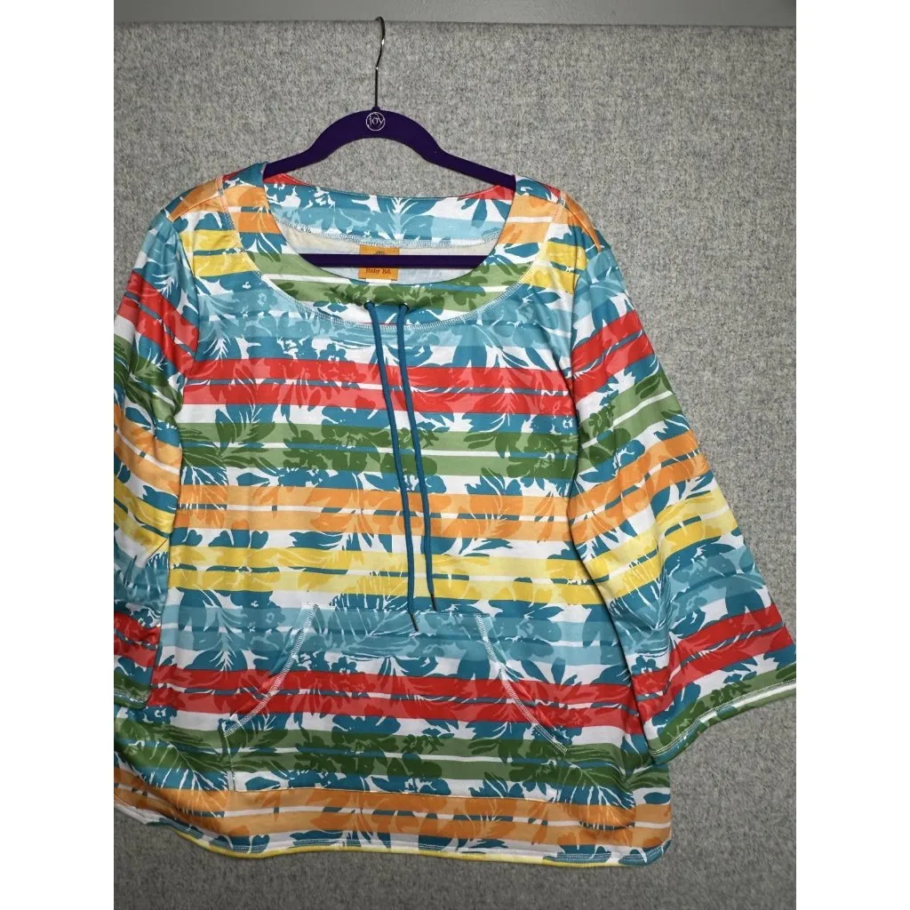 Ruby Rd Womens XL Top Blouse Striped Colorful Beach Tropical 3/4 Sleeve Stretch - Image 3