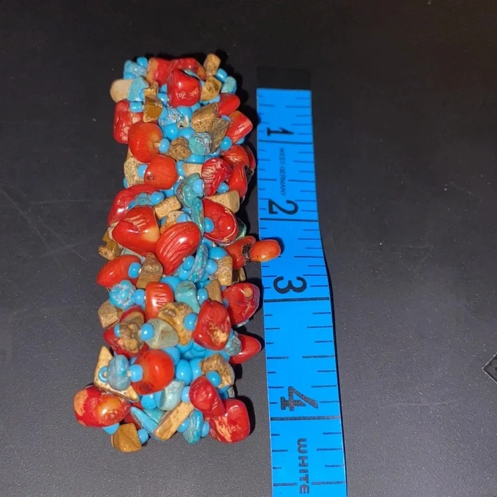 Turquoise‎ Tiger’s Eye Red Jasper Stretch Bracelet Chunky Stone Bracelet - Image 3