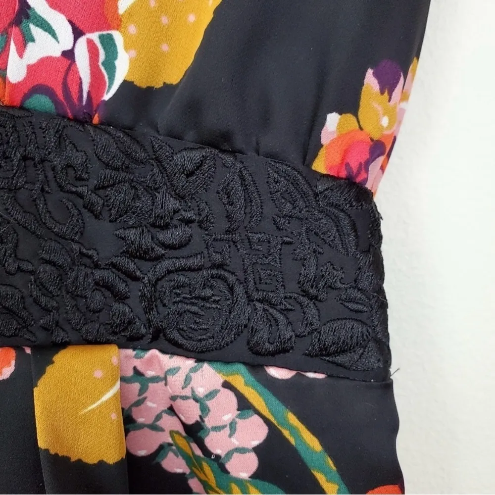 H & M Conscious Collection Kimono Dress Black Floral Pockets US 4 - Image 7