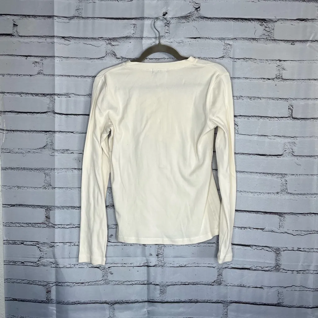 Lauren Jeans Co Ruffle Front ¼-Button Long Sleeve White Top Preppy M Blouse Y2K - Image 12