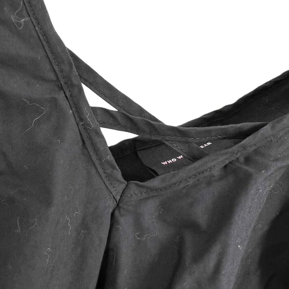 Who What Wear Black V Neck Ruffle Detail Short Sleeve Knit Stretch Blouse Medium - Image 3