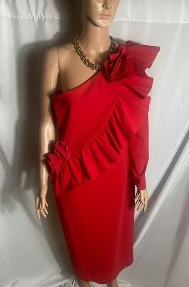 Chiara Boni La Petite Robe Arael Red Ruffle One Shoulder Dress Sz 14 NWT - Image 1