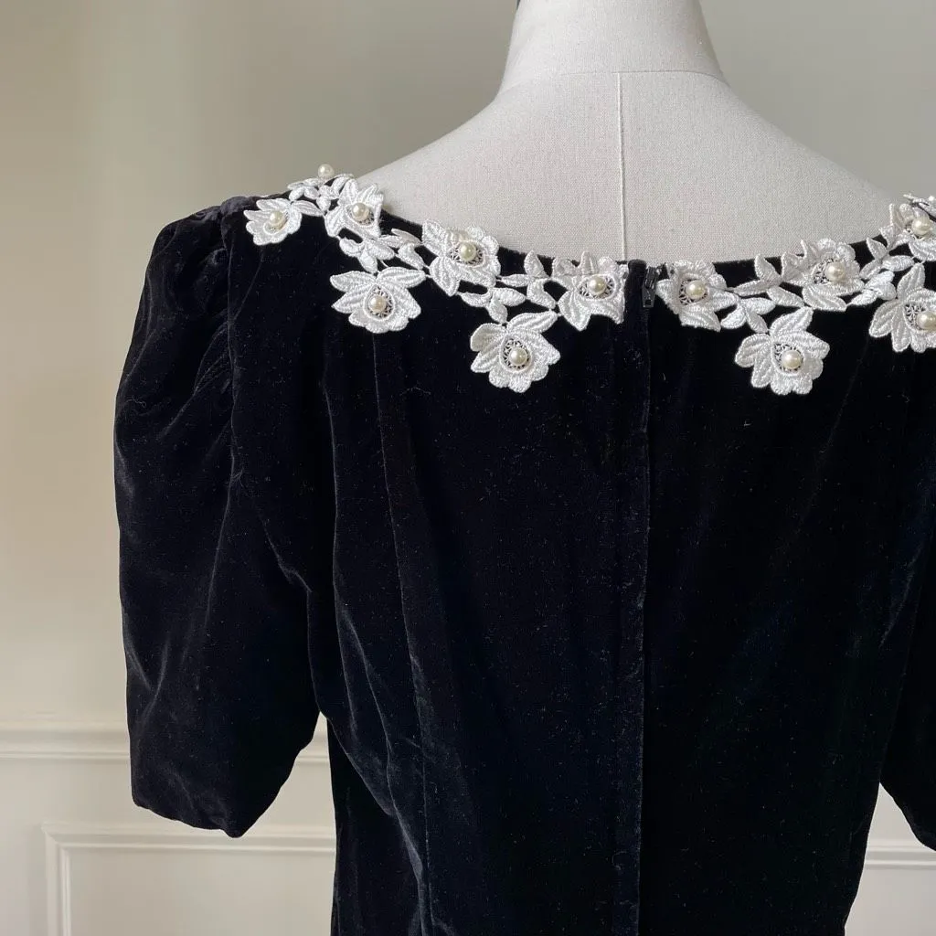 Vintage 80s Cachet Black Velvet Wednesday Addams Dress XL - Image 9