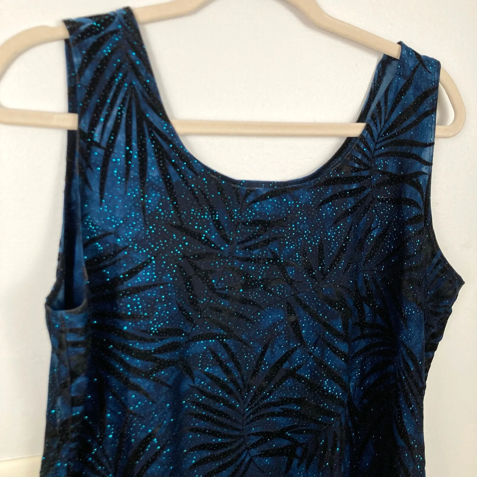Vintage Chicos Women 3/L Blue Velvet Burnout Glitter Top Whimsigoth Fairy Grunge - Image 3
