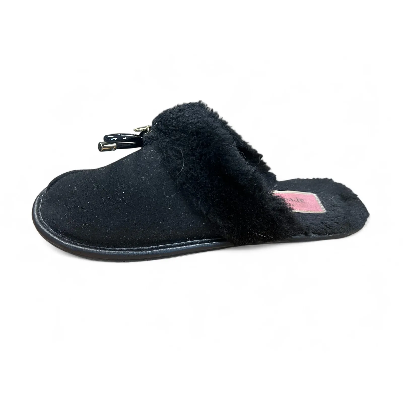 Kate Spade | 6 | Slipper Lacey House Slide Faux Fur Suede Heart Charm Shoe Black - Image 4