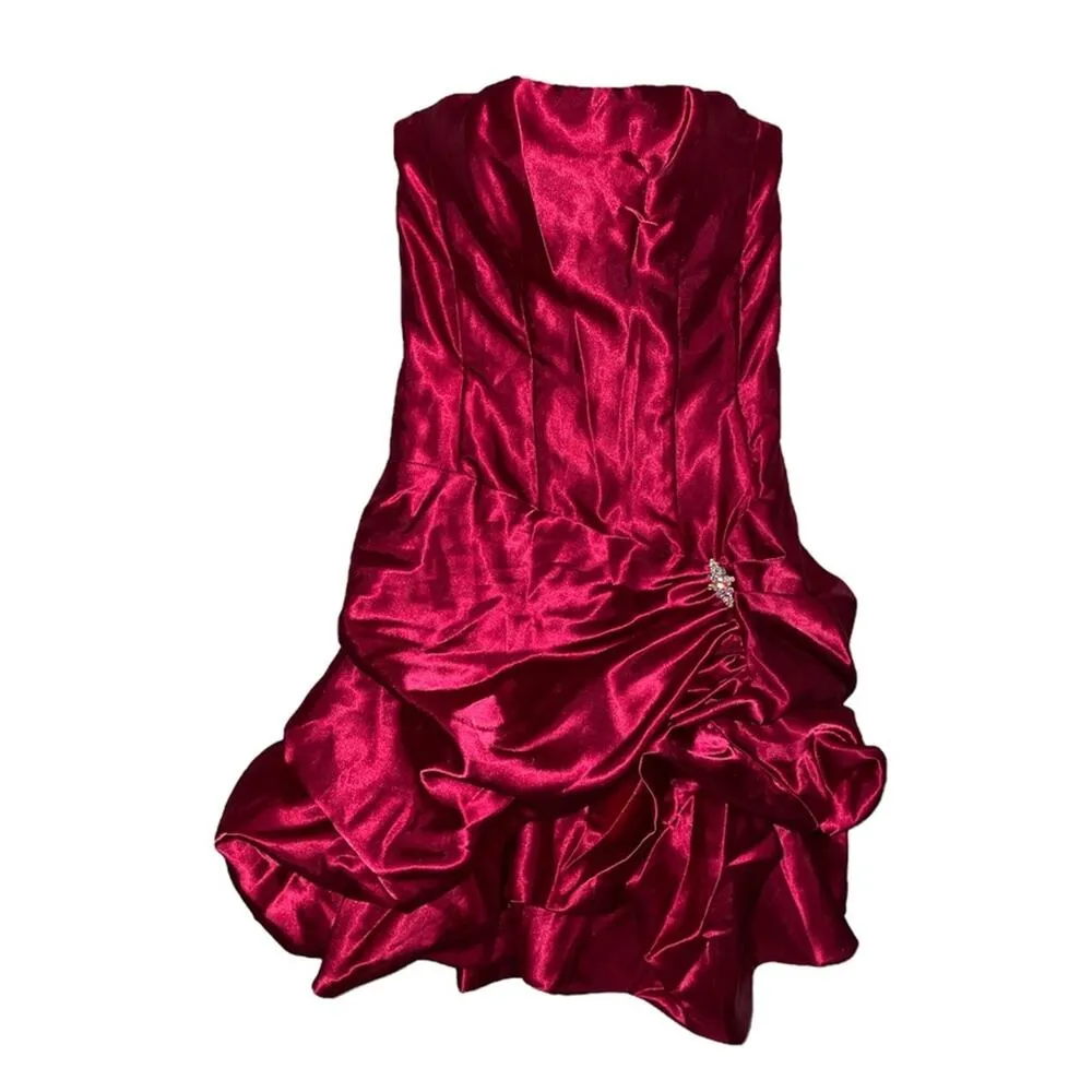 Jessica McClintock x Gunne Sax Vintage Gathered Satin Party Mini Dress size 3/4 - Image 5