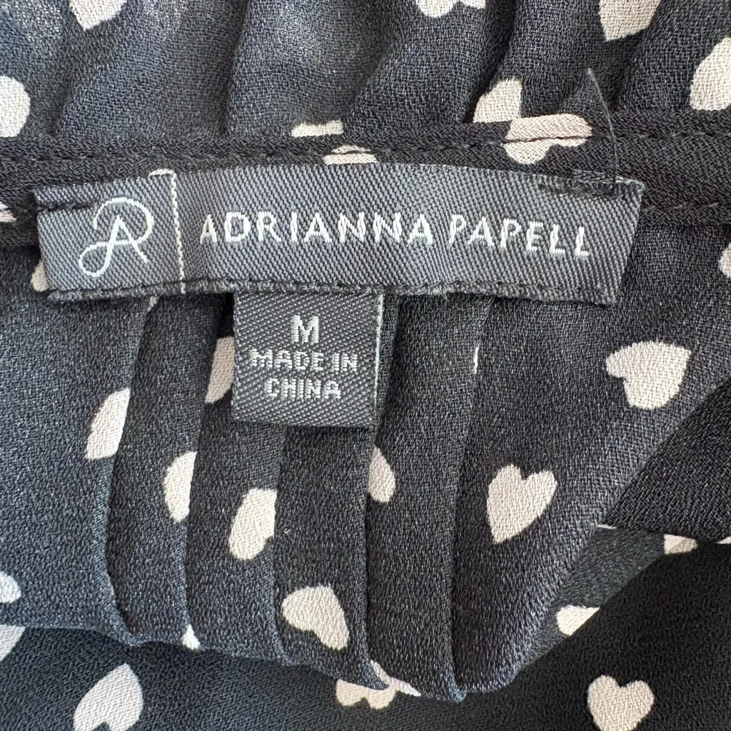 Adrianna Papell Heart Print ruffle neck long sleeve tunic shirt black nude med - Image 9