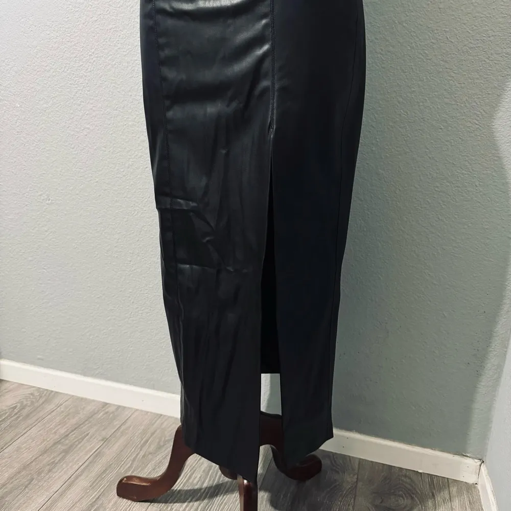 Zara Bloggers Fav Topstitched Faux Leather Midi Slit Christmas CutOut Dress Sz M - Image 13