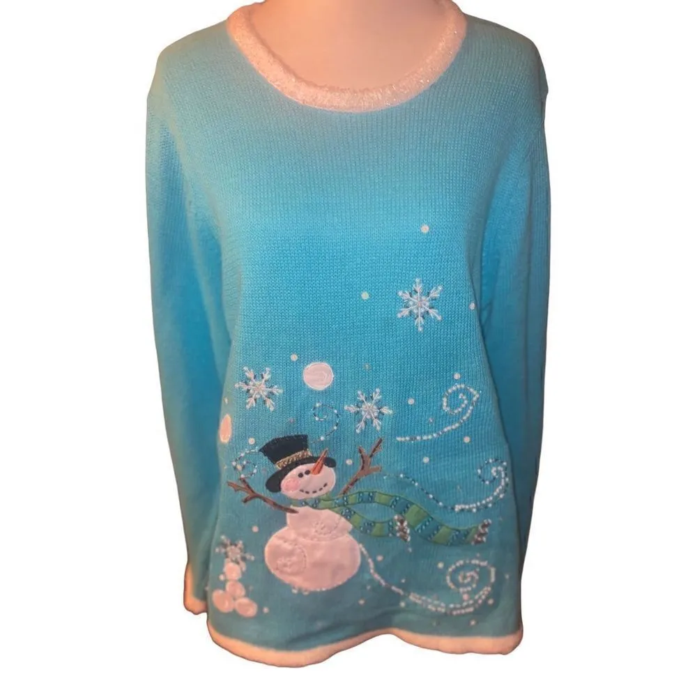 The Quacker Factory Blue Long Sleeve Light Up Long Sleeve Sweater Size - Image 2