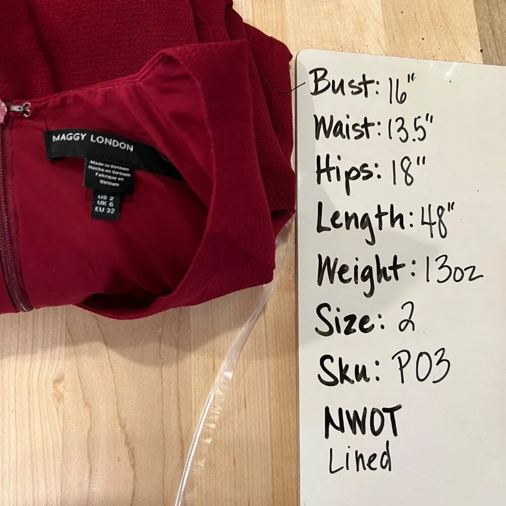 Maggy London Flutter Sleeve V-Neck Sheath Midi Dress Red Size 2 NWOT - Image 10