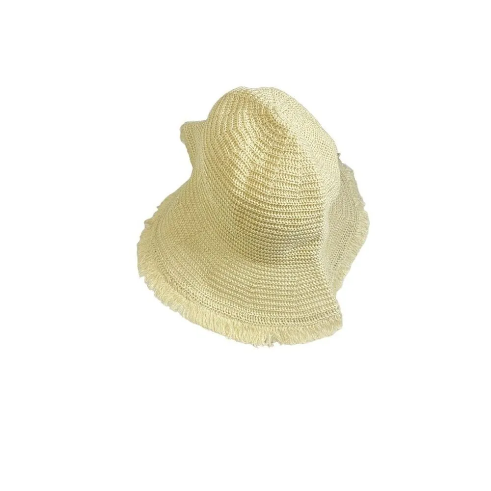 Straw Hat Womens OS Frayed Edge Beach Vacation Tan Packable - Image 3
