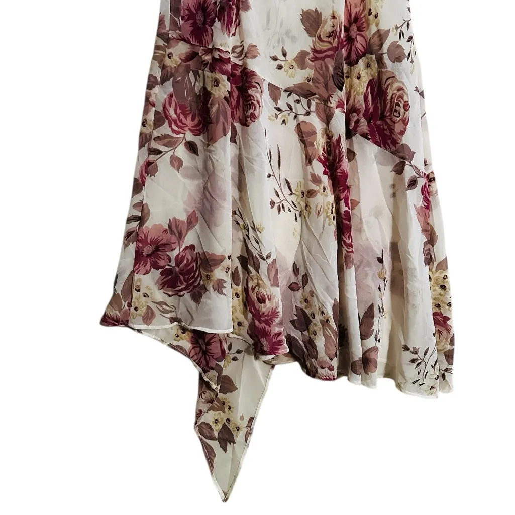 Vintage 90s Sheer Beaded Sequin Floral Midi Dress Asymmetric Fairy Size Large White - Image 8