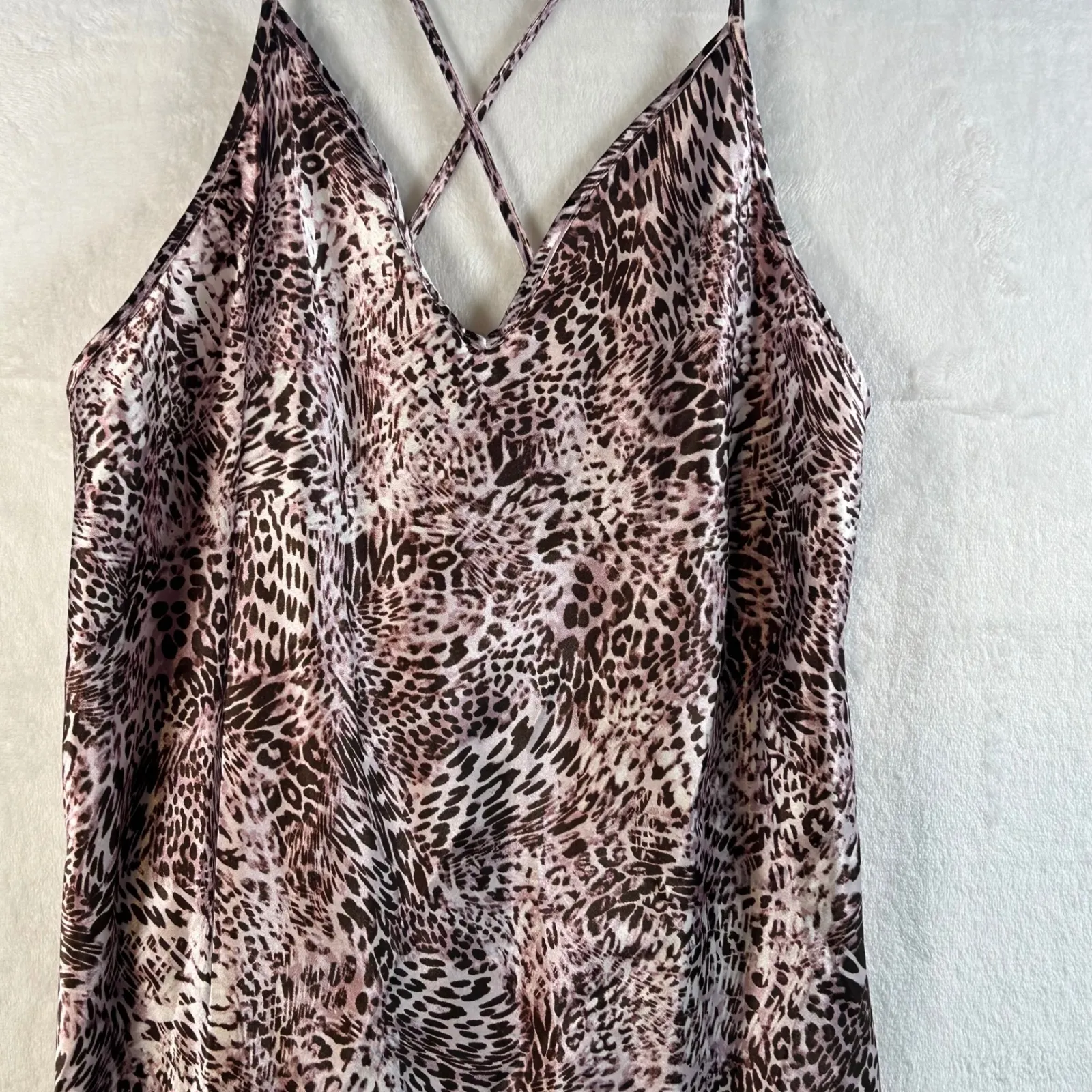 Jonquil In Bloom Leopard Print Lace Trim Slip Dress Cami Nightie M M Brown Size undefined - Image 6